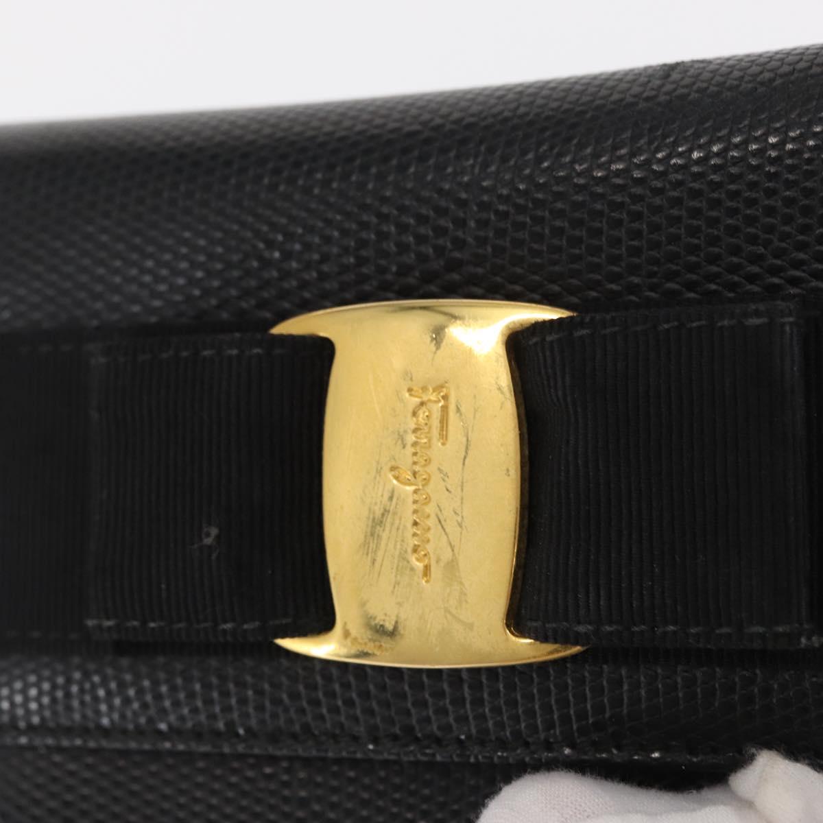 Salvatore Ferragamo Vara Ribbon Shoulder Bag Leather Gold Black Auth 171668