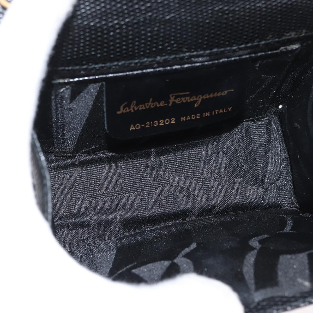 Salvatore Ferragamo Vara Ribbon Shoulder Bag Leather Gold Black Auth 171668