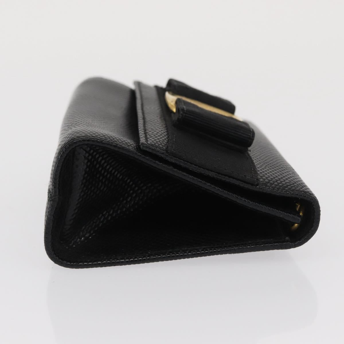 Salvatore Ferragamo Vara Ribbon Shoulder Bag Leather Gold Black Auth 171668