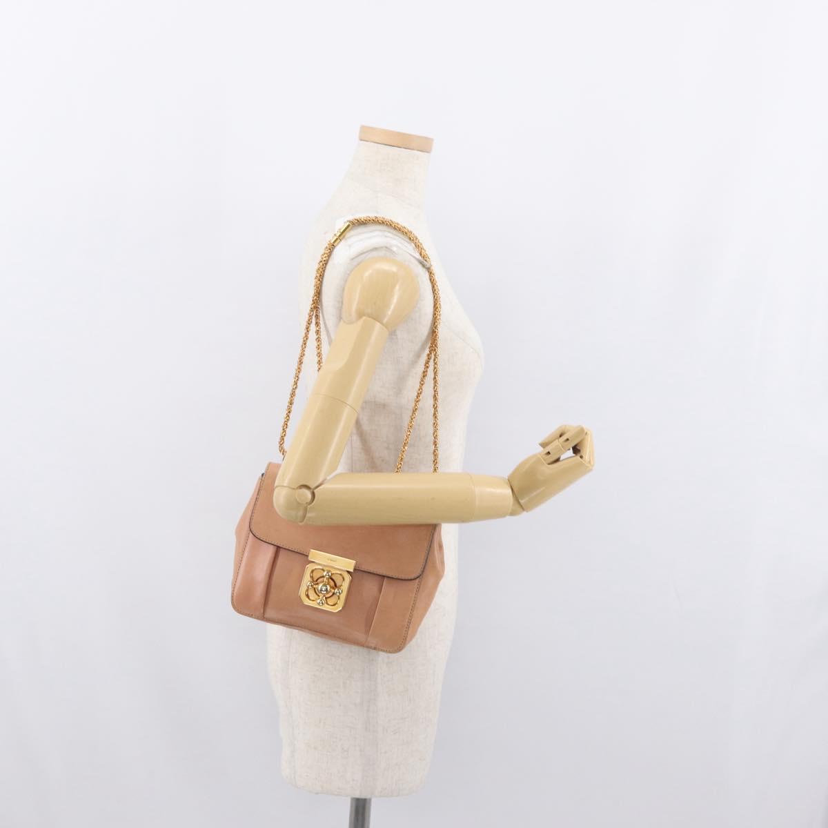 Chloe Chain Elsie Shoulder Bag Leather Pink Gold Auth 171670
