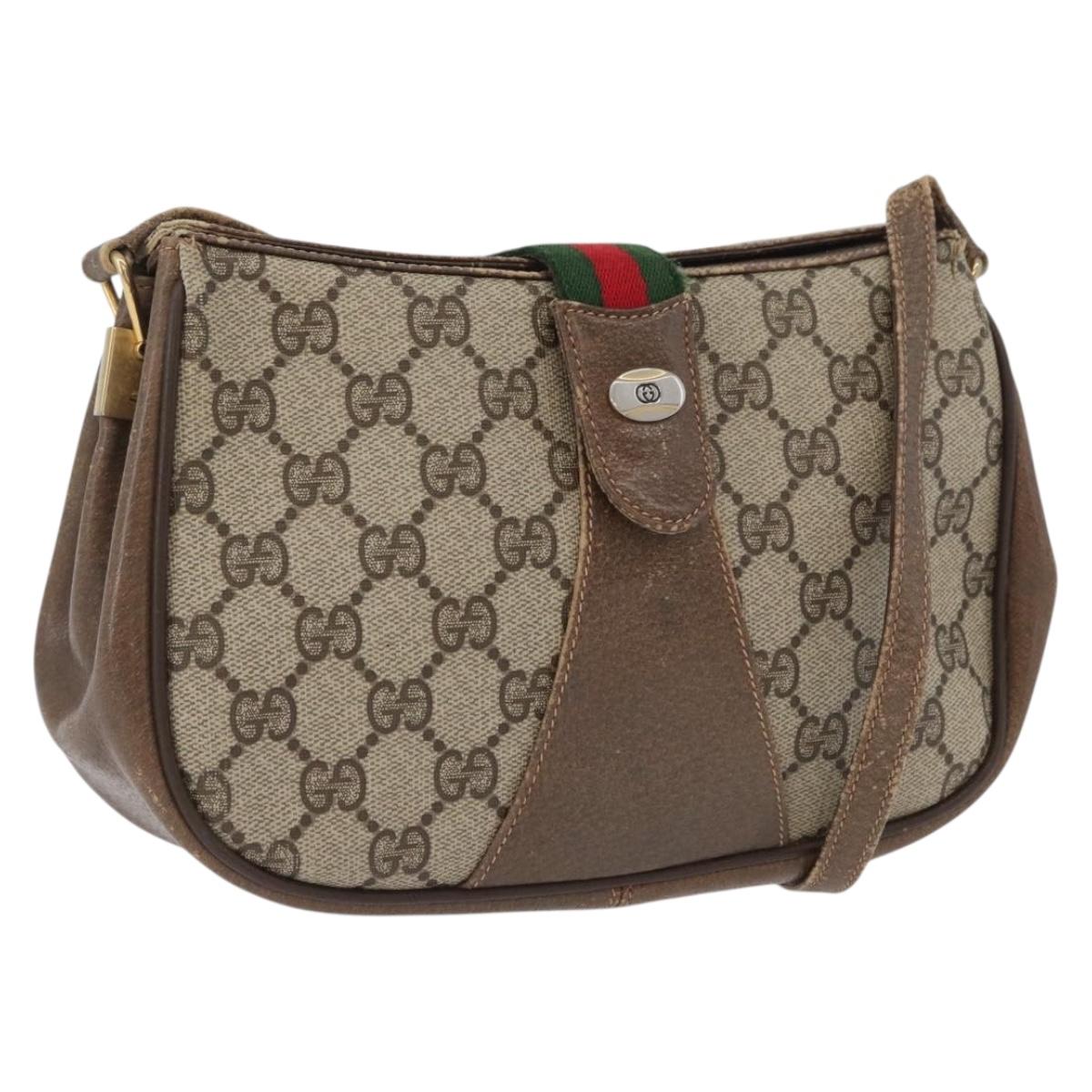 GUCCI GG Supreme Web Sherry Line Bag PVC Beige Gold 72 02 024 Auth 171796
