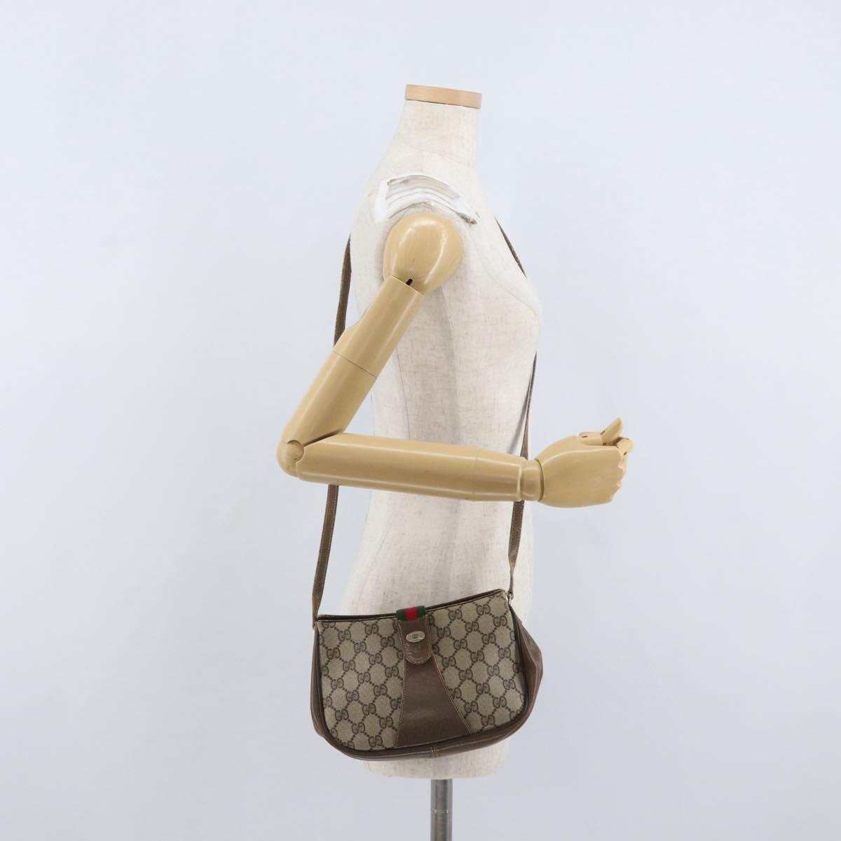 GUCCI GG Supreme Web Sherry Line Bag PVC Beige Gold 72 02 024 Auth 171796