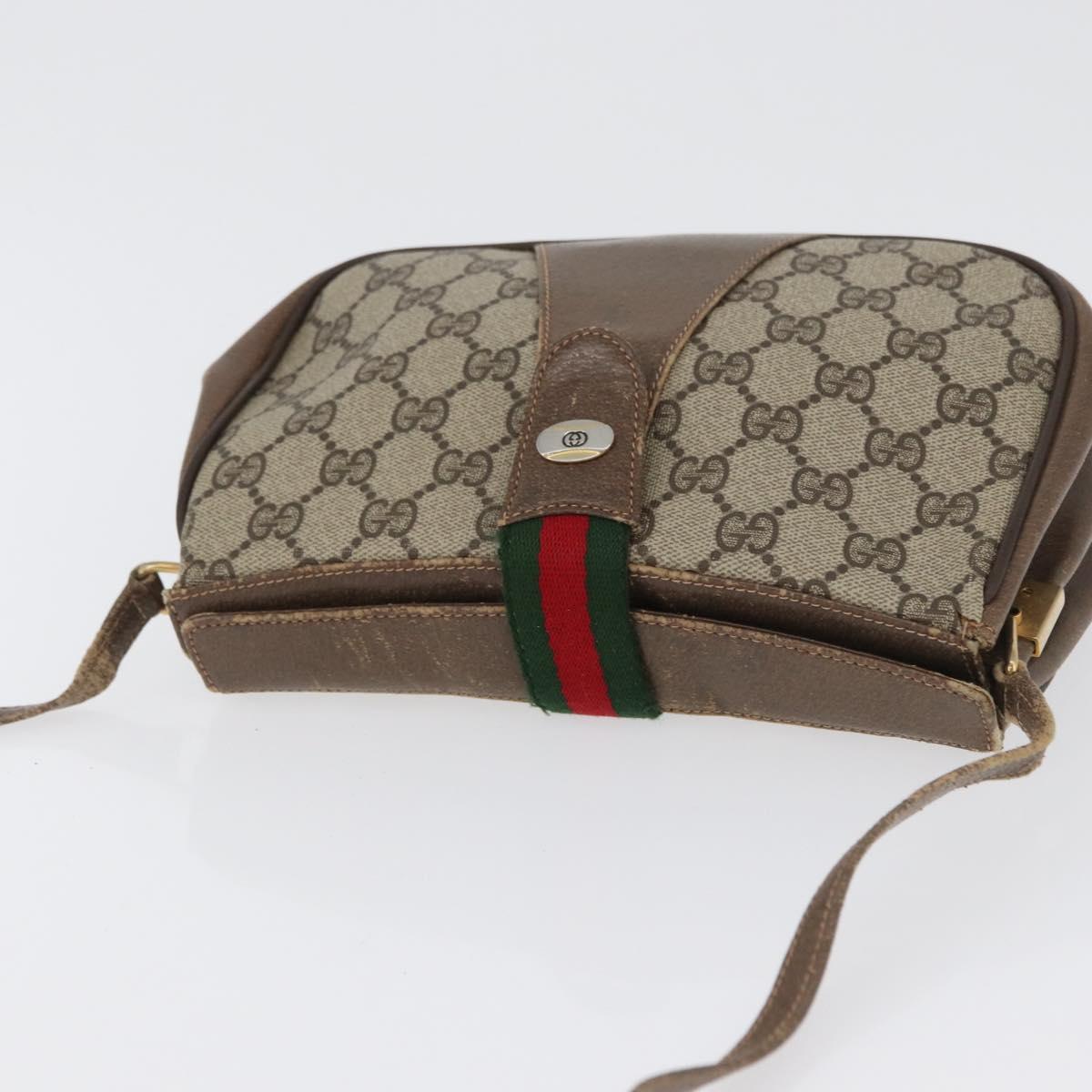 GUCCI GG Supreme Web Sherry Line Bag PVC Beige Gold 72 02 024 Auth 171796