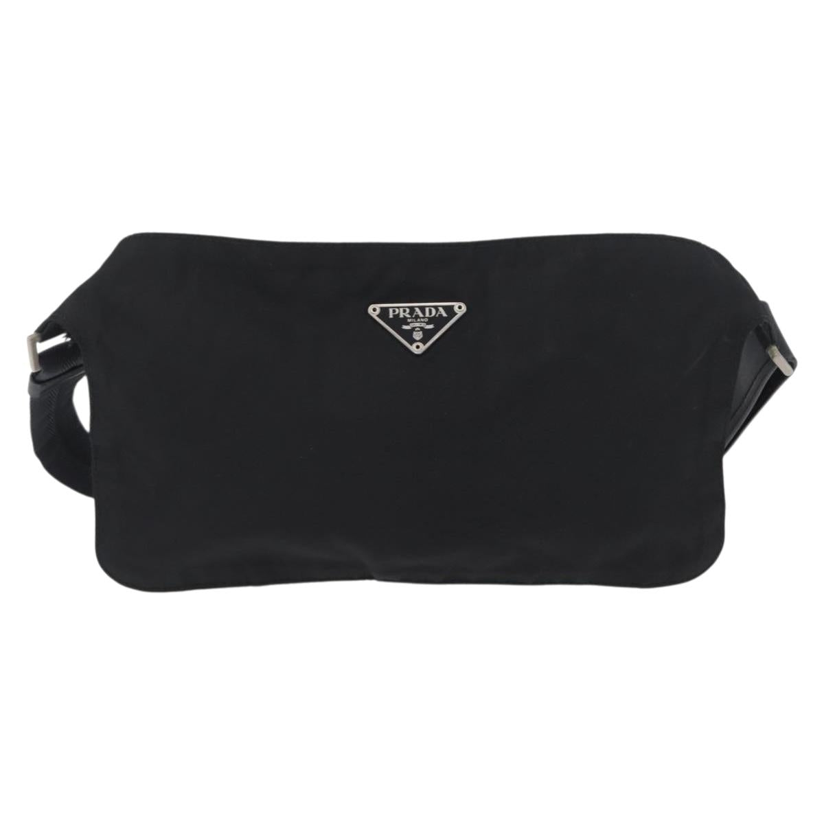 PRADA Body Bag Nylon Black Silver Auth 171799
