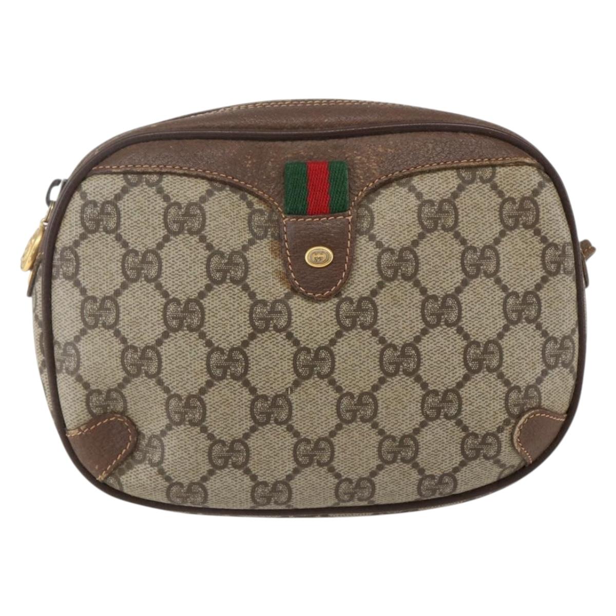 GUCCI GG Supreme Web Sherry Line Bag PVC Beige Gold 156 02 066 Auth 171823