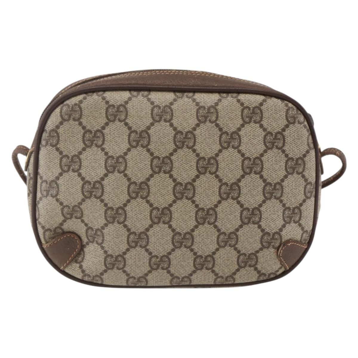 GUCCI GG Supreme Web Sherry Line Bag PVC Beige Gold 156 02 066 Auth 171823