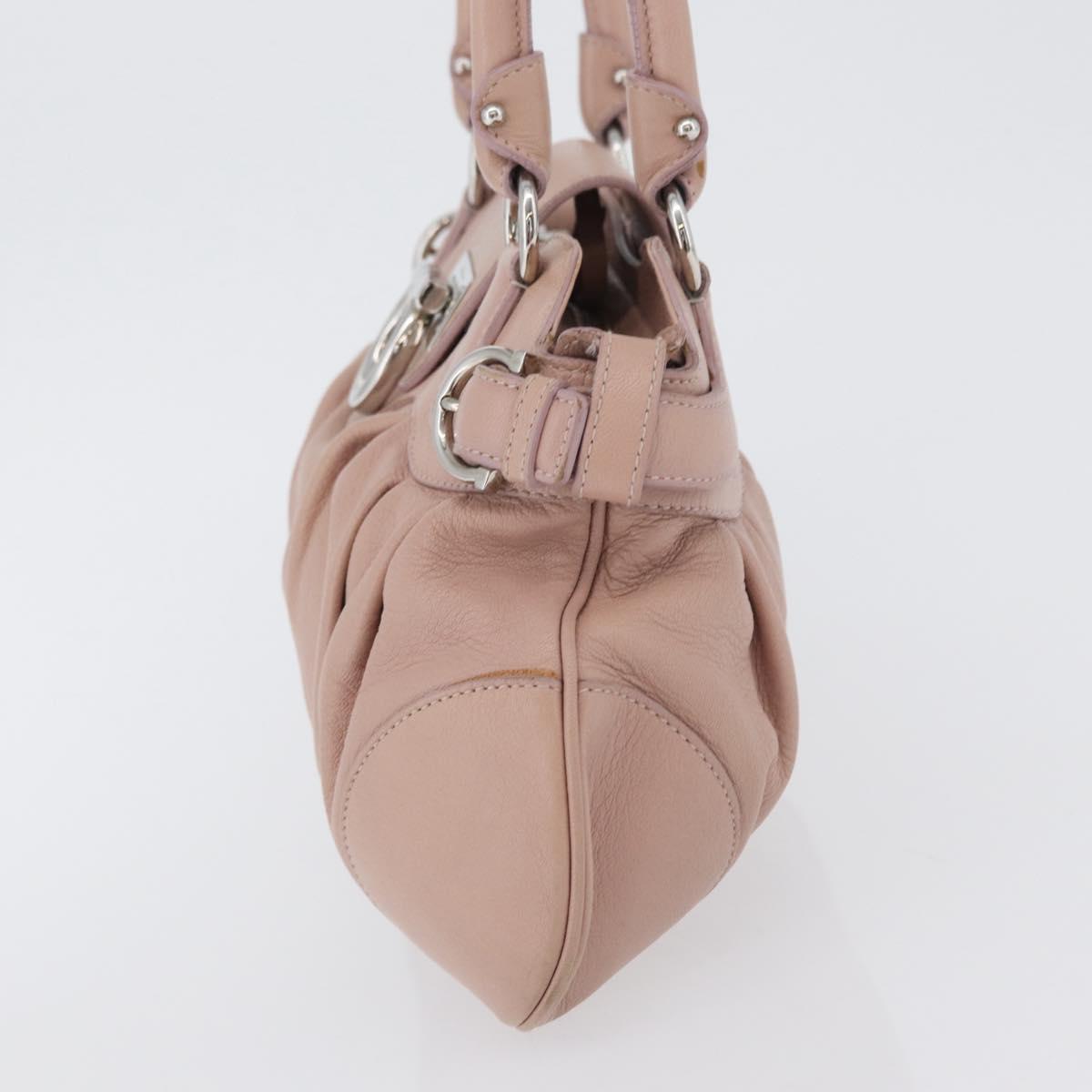 Salvatore Ferragamo Gancini Hand Bag Leather Pink Silver Auth 171824