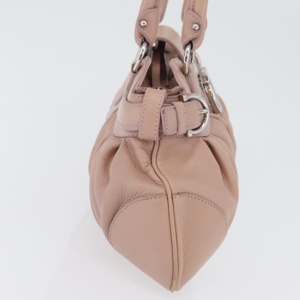 Salvatore Ferragamo Gancini Hand Bag Leather Pink Silver Auth 171824