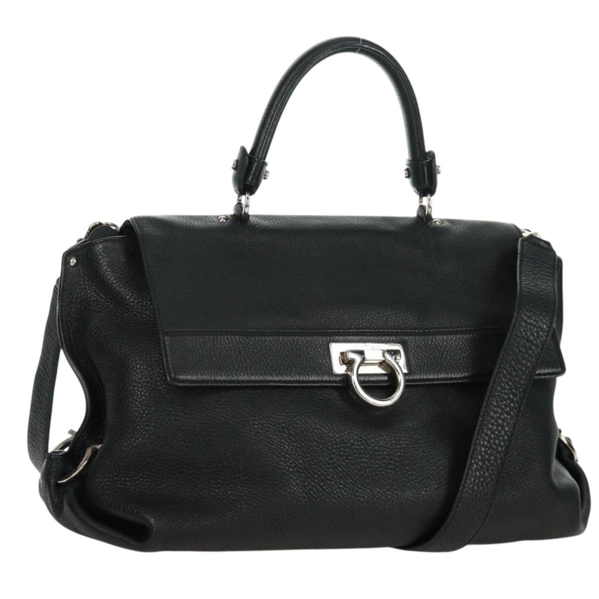 Salvatore Ferragamo Gancini Sofia Hand Bag Leather 2way Black Auth 171826A