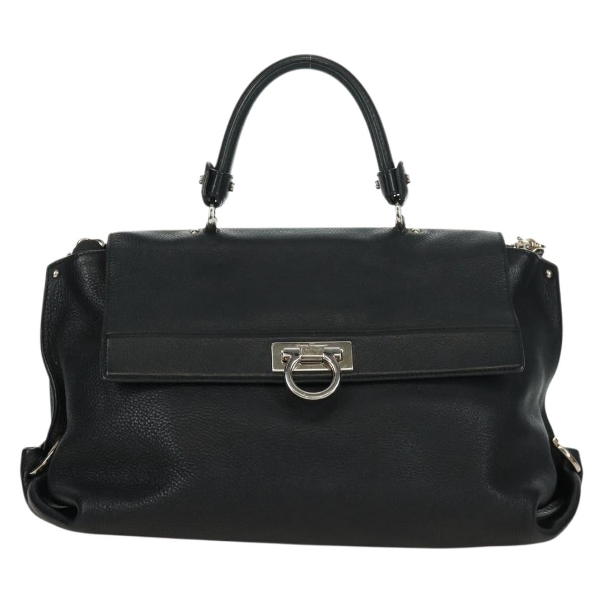 Salvatore Ferragamo Gancini Sofia Hand Bag Leather 2way Black Auth 171826A