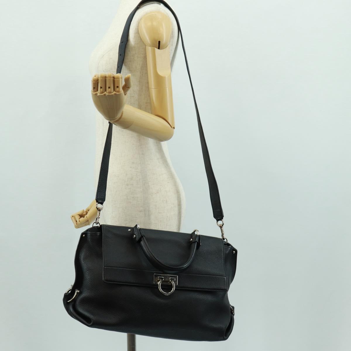 Salvatore Ferragamo Gancini Sofia Hand Bag Leather 2way Black Auth 171826A