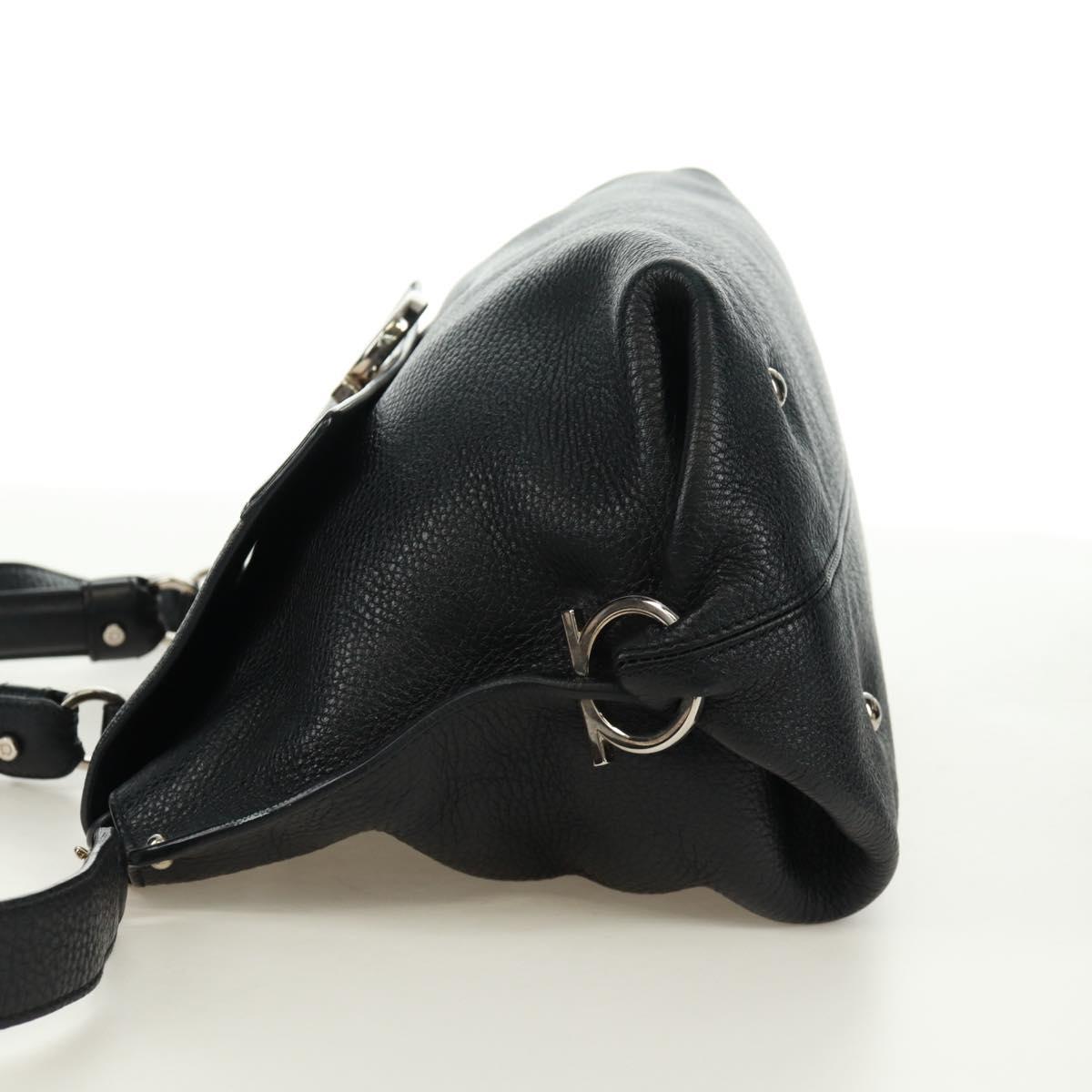 Salvatore Ferragamo Gancini Sofia Hand Bag Leather 2way Black Auth 171826A