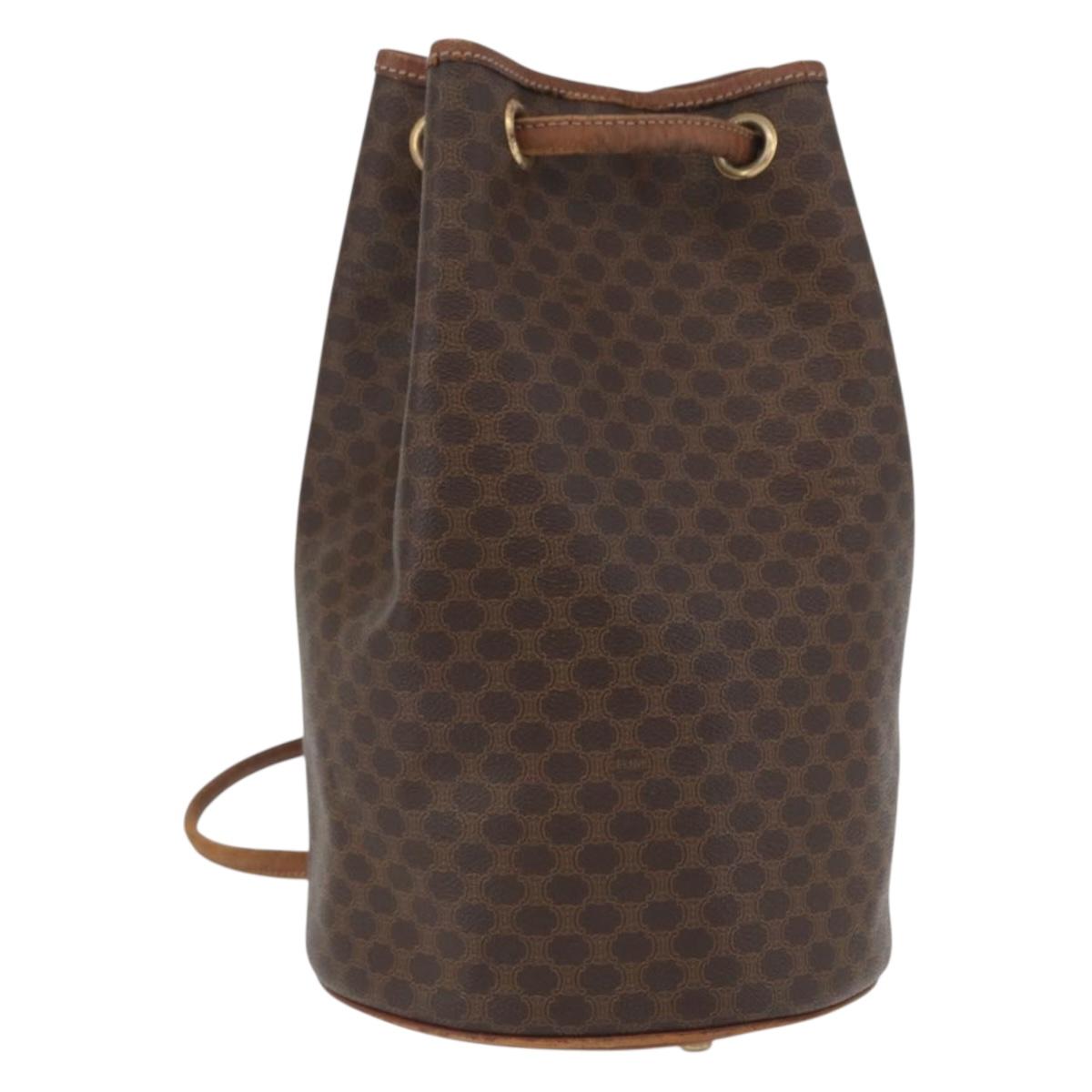 CELINE Macadam Canvas Shoulder Bag PVC Leather Brown Gold Auth 171835