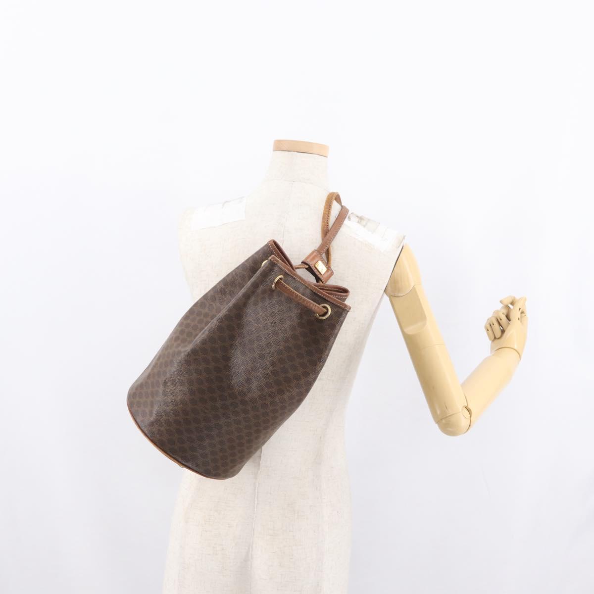 CELINE Macadam Canvas Shoulder Bag PVC Leather Brown Gold Auth 171835
