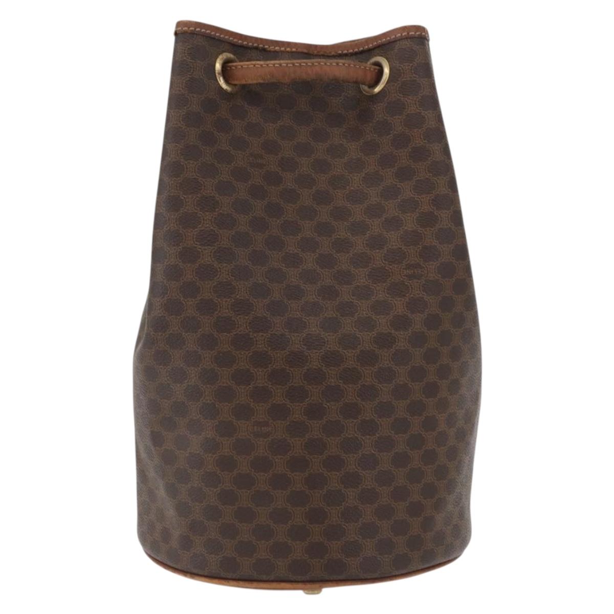 CELINE Macadam Canvas Shoulder Bag PVC Leather Brown Gold Auth 171835