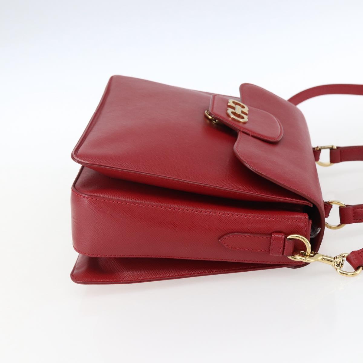 Salvatore Ferragamo Gancini Hand Bag Leather 2way Red Gold Auth 171837