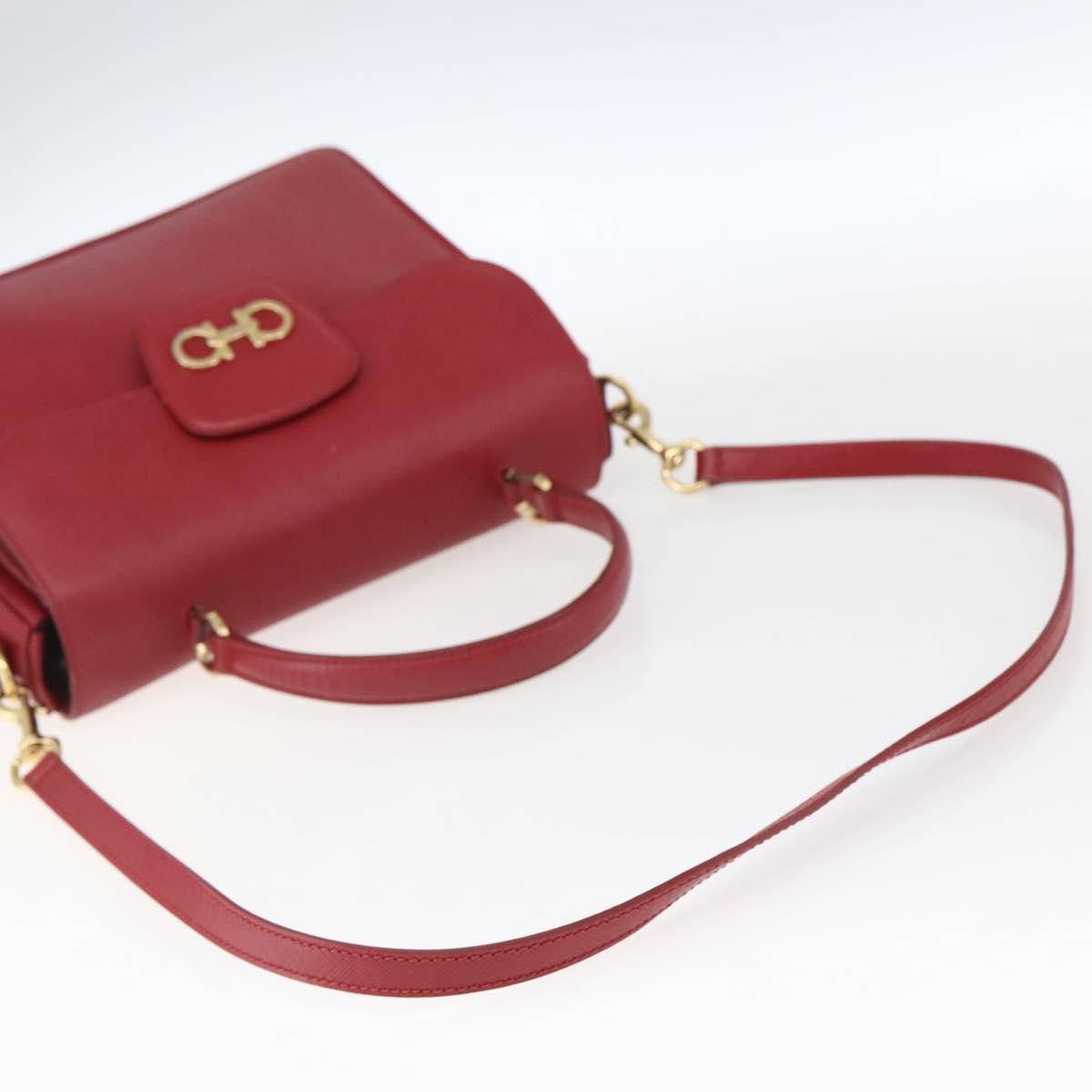 Salvatore Ferragamo Gancini Hand Bag Leather 2way Red Gold Auth 171837