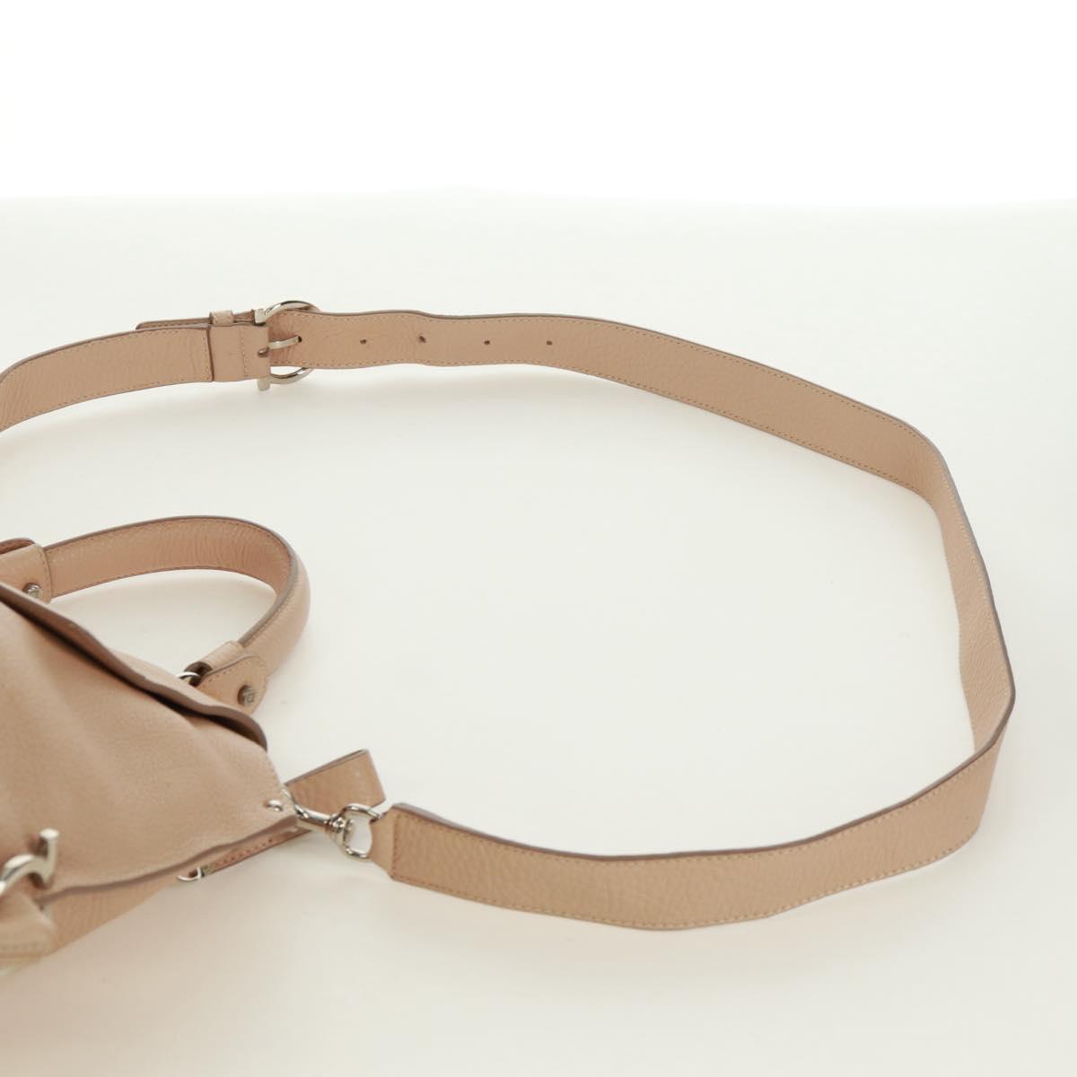 Salvatore Ferragamo Gancini Sofia Hand Bag Leather 2way Beige Auth 171849A