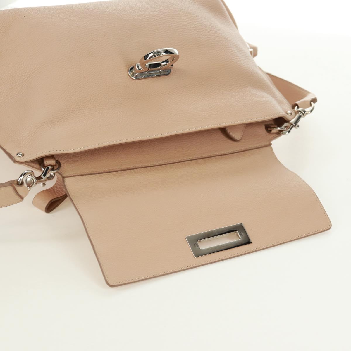 Salvatore Ferragamo Gancini Sofia Hand Bag Leather 2way Beige Auth 171849A
