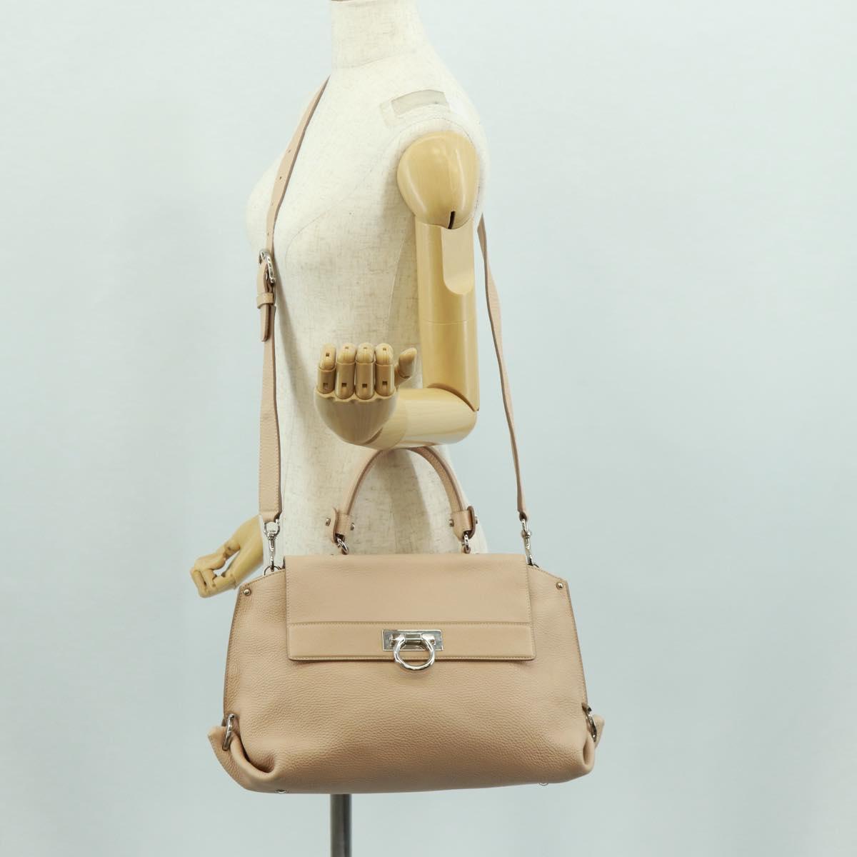 Salvatore Ferragamo Gancini Sofia Hand Bag Leather 2way Beige Auth 171849A
