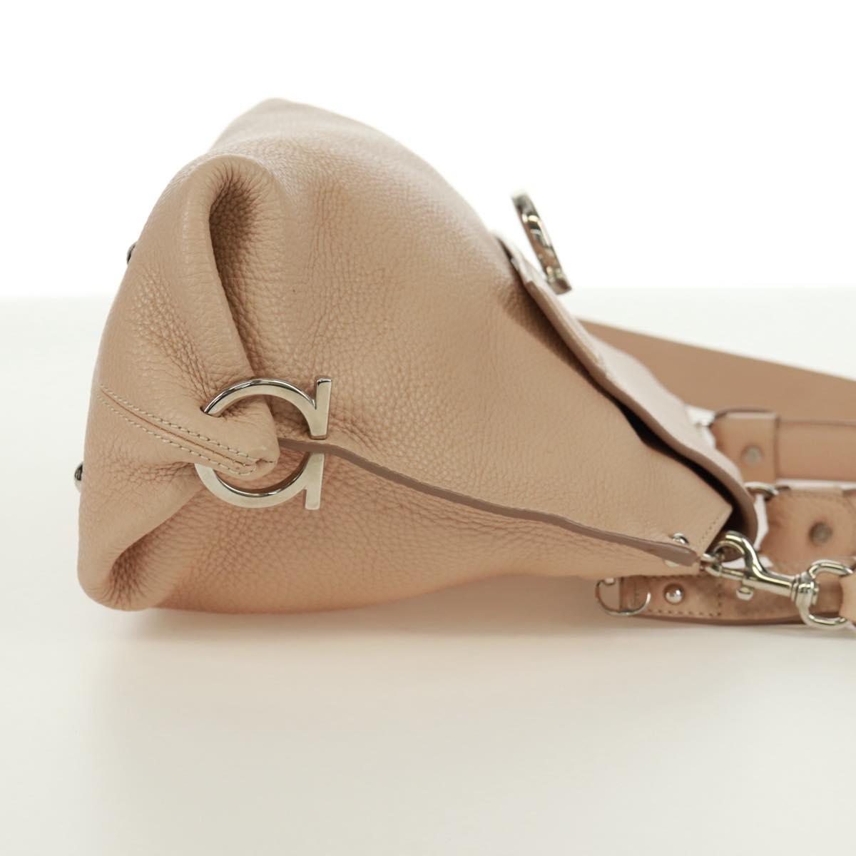 Salvatore Ferragamo Gancini Sofia Hand Bag Leather 2way Beige Auth 171849A
