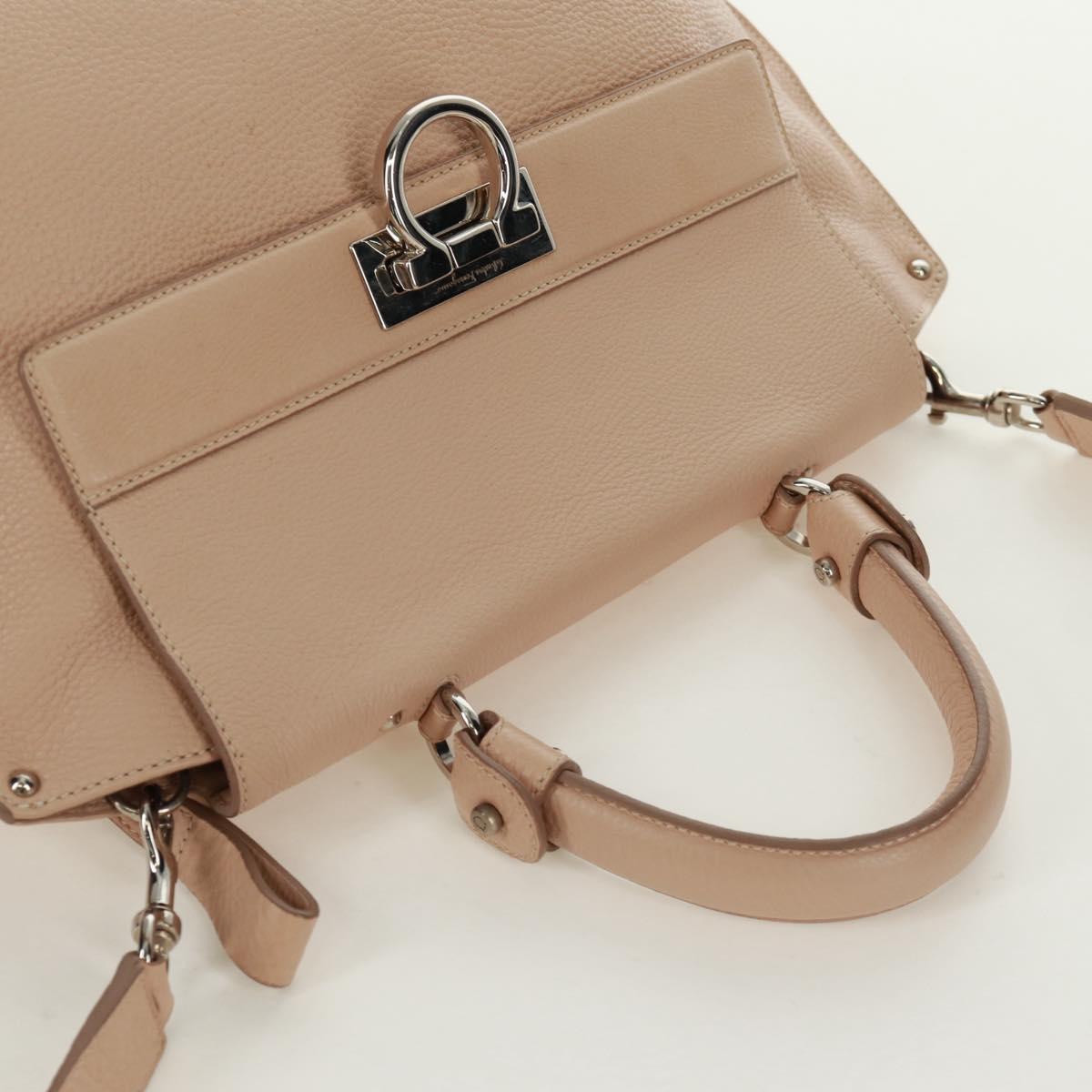 Salvatore Ferragamo Gancini Sofia Hand Bag Leather 2way Beige Auth 171849A