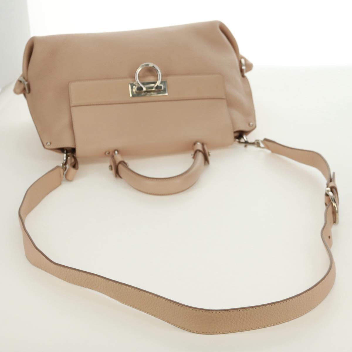 Salvatore Ferragamo Gancini Sofia Hand Bag Leather 2way Beige Auth 171849A