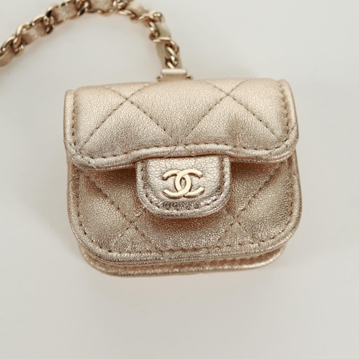 CHANEL Matelasse Air Pods Case & Coin Purse Earphone Lamb Skin CC Auth 171853SM