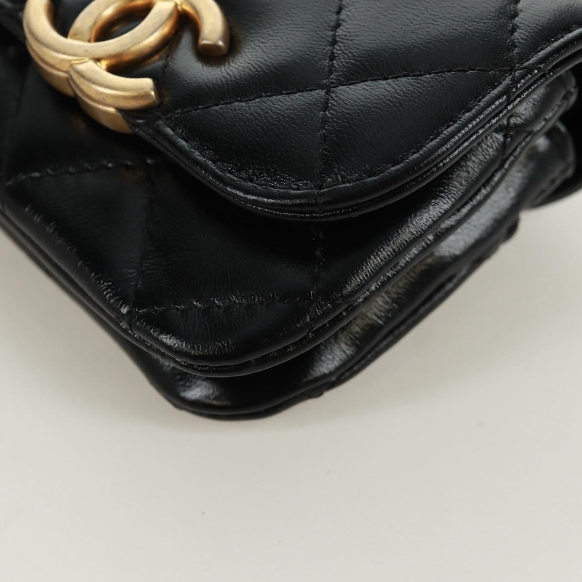 CHANEL Matelasse Pouch Leather Black Gold CC Auth 171856SAM