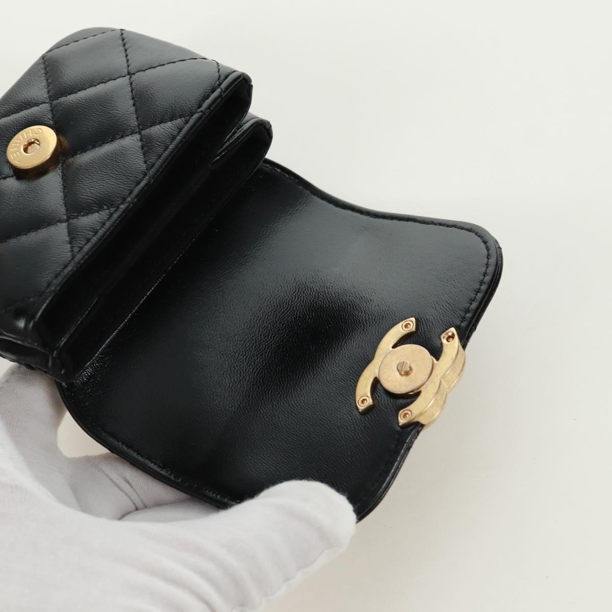 CHANEL Matelasse Pouch Leather Black Gold CC Auth 171856SAM
