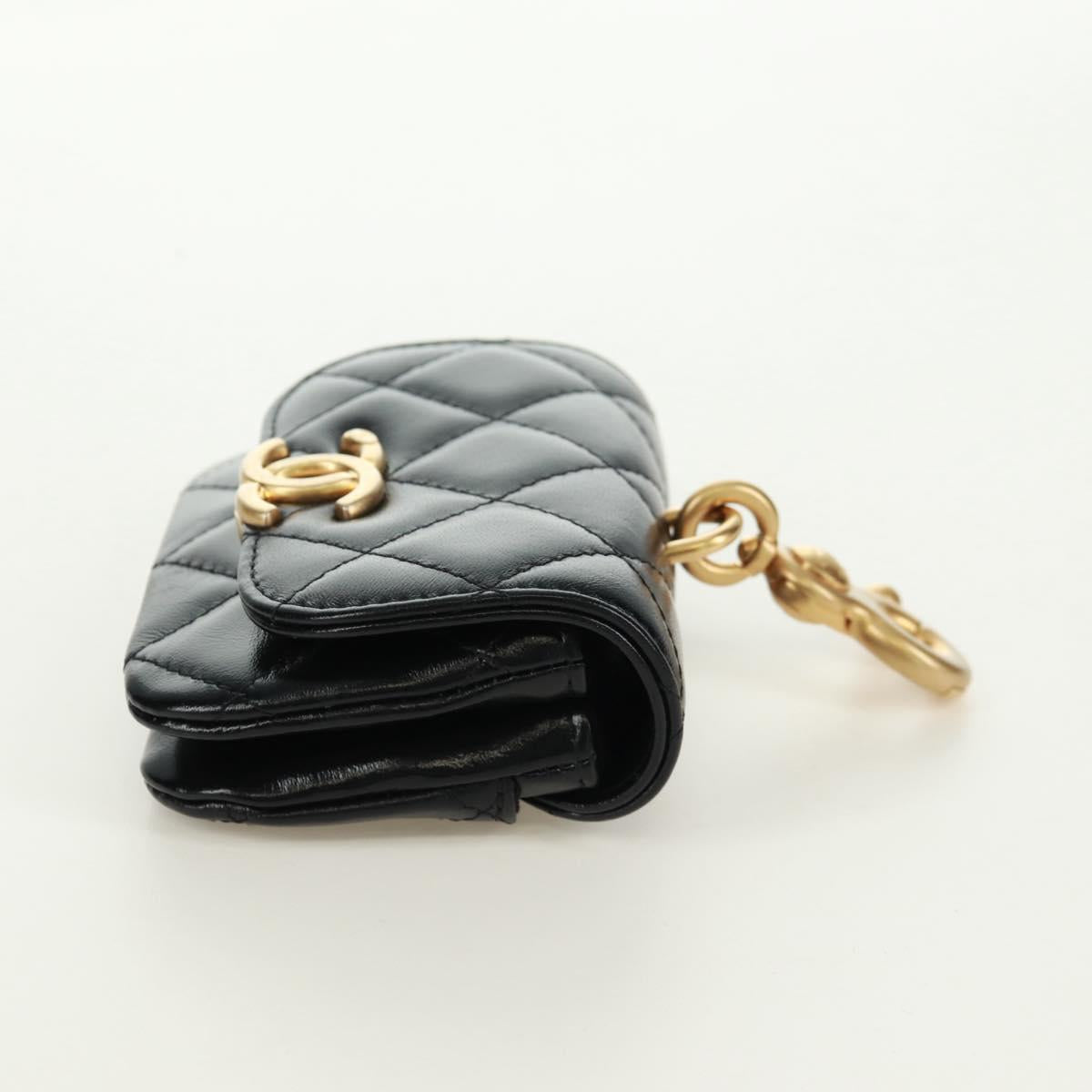 CHANEL Matelasse Pouch Leather Black Gold CC Auth 171856SAM