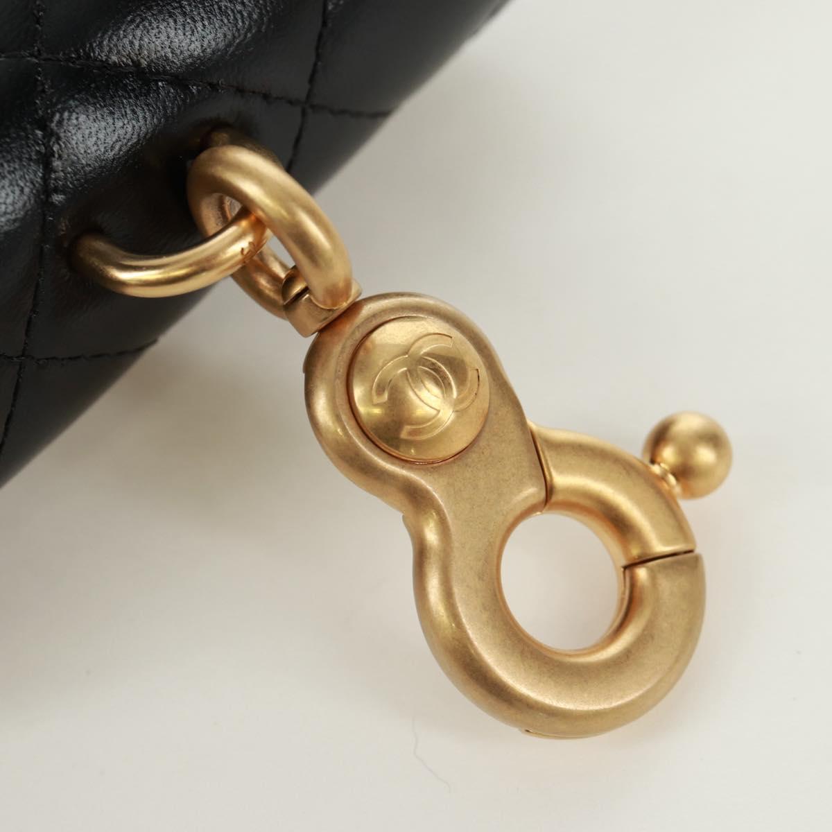 CHANEL Matelasse Pouch Leather Black Gold CC Auth 171856SAM