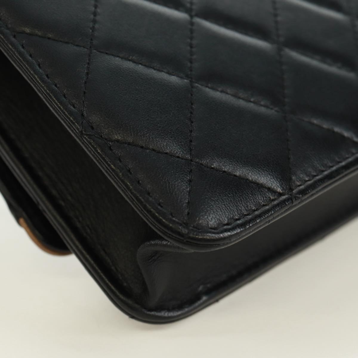 CHANEL Matelasse Chain Wallet Lamb Skin Black CC Auth 171862SAM