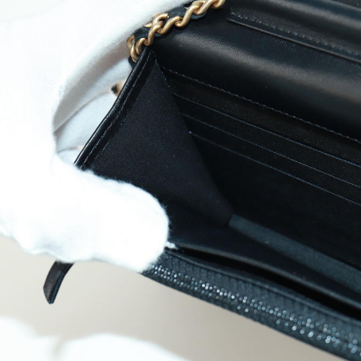 CHANEL Matelasse Chain Wallet Lamb Skin Black CC Auth 171862SAM