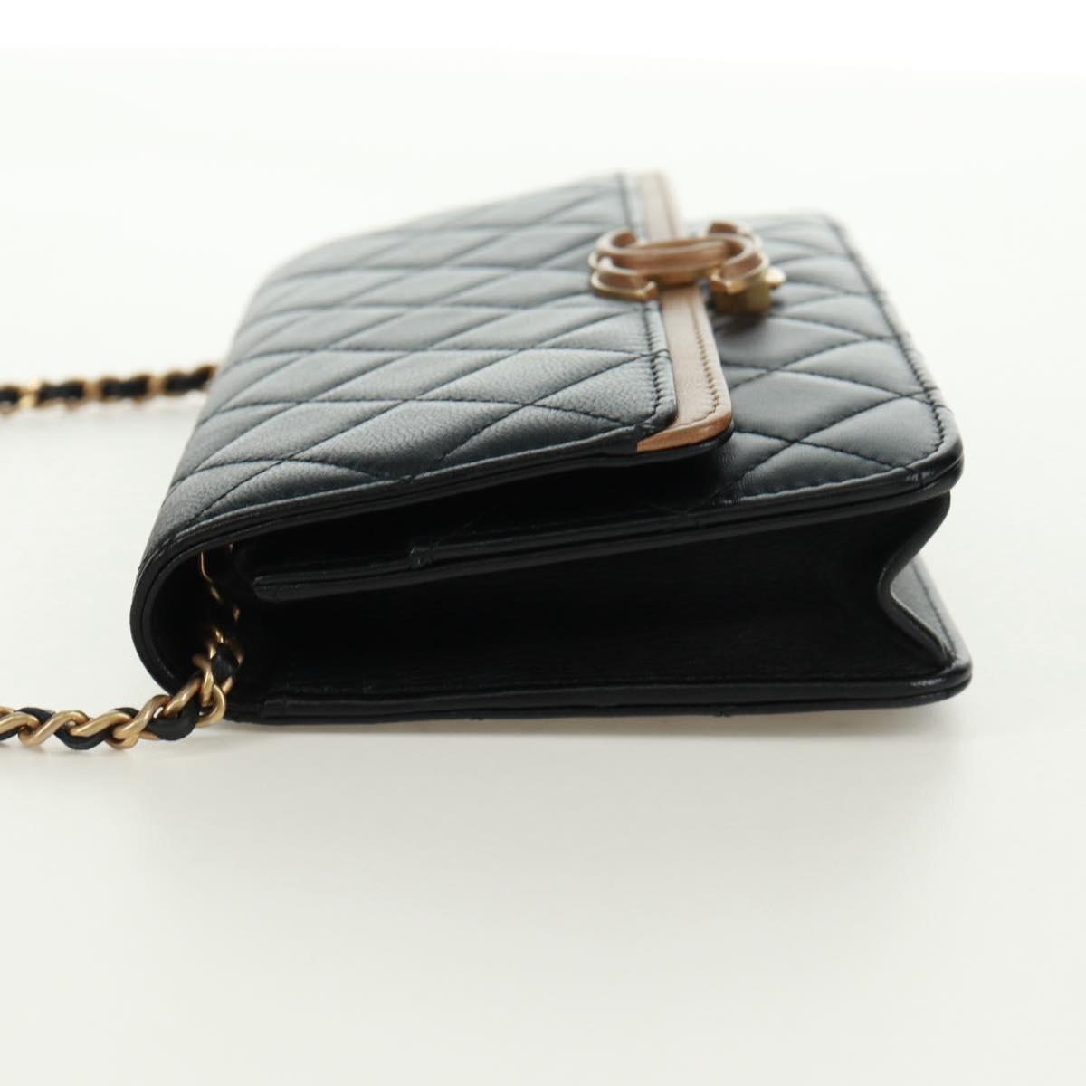 CHANEL Matelasse Chain Wallet Lamb Skin Black CC Auth 171862SAM