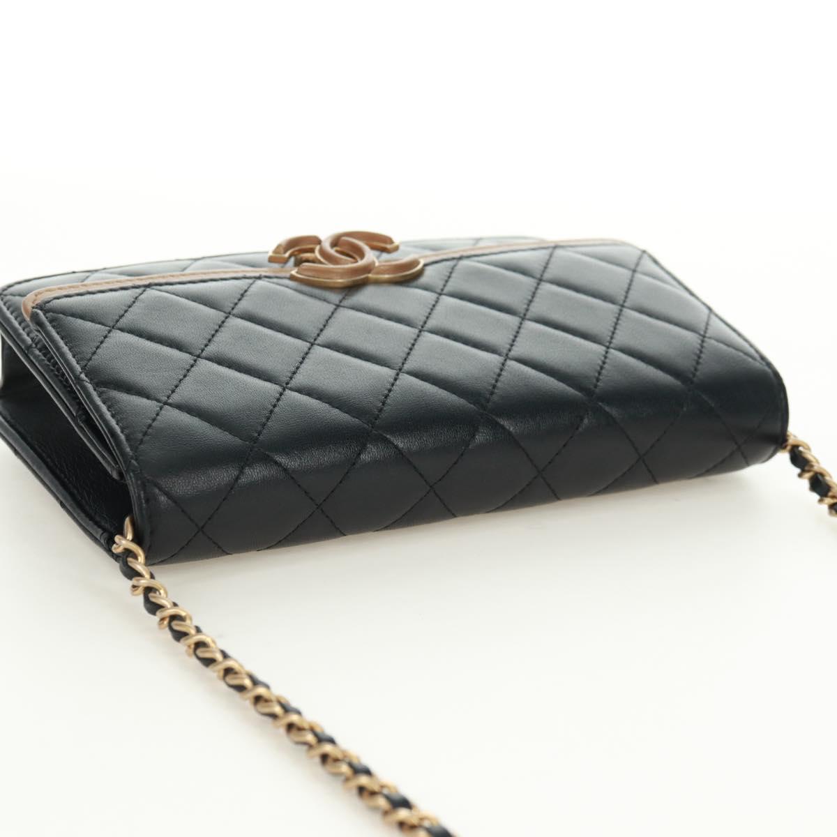 CHANEL Matelasse Chain Wallet Lamb Skin Black CC Auth 171862SAM