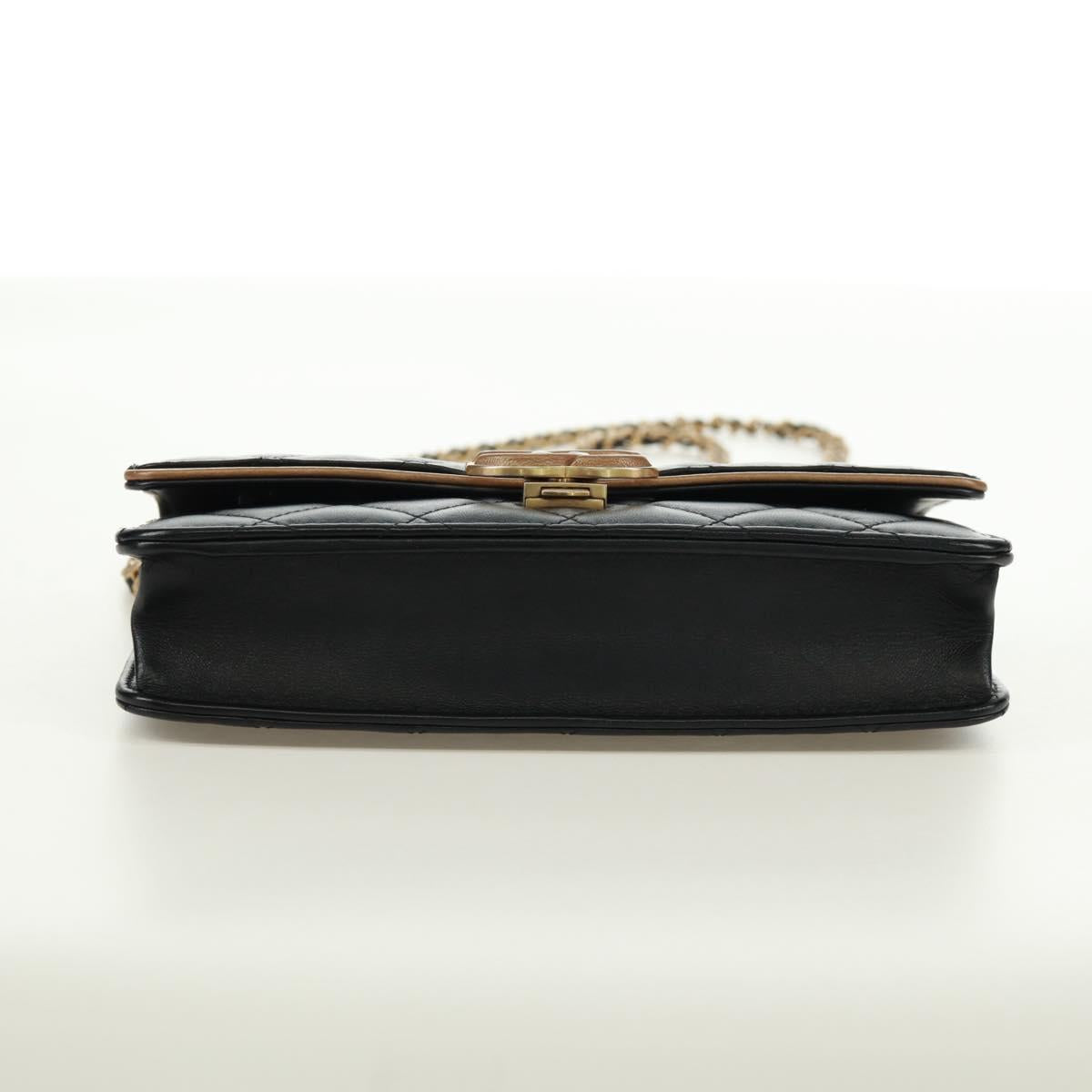 CHANEL Matelasse Chain Wallet Lamb Skin Black CC Auth 171862SAM