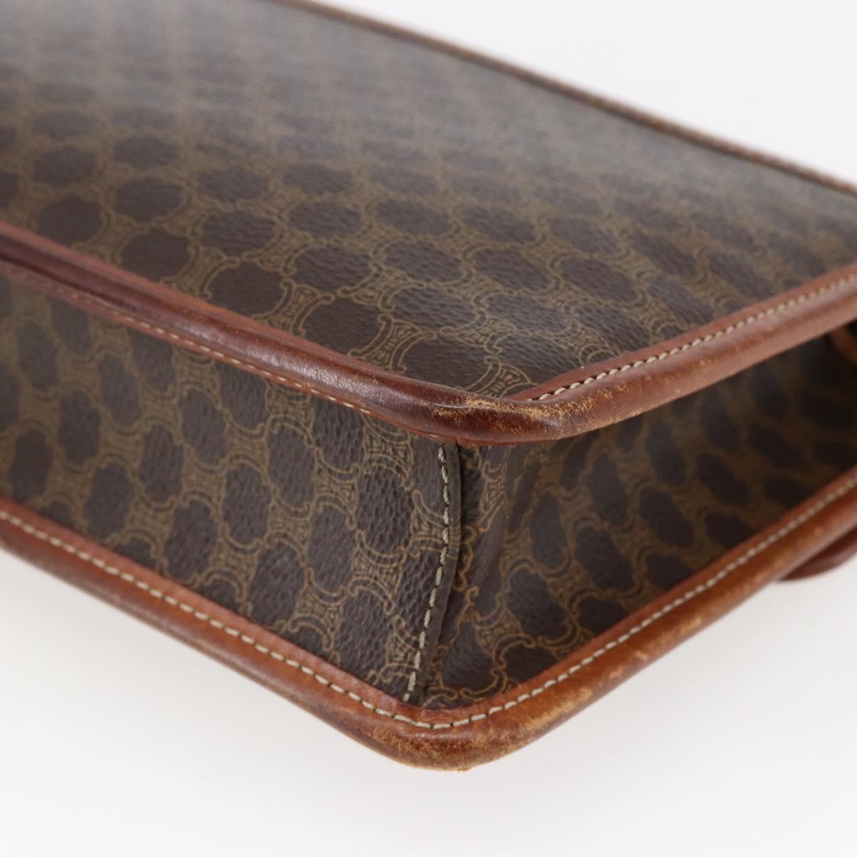 CELINE Macadam Canvas Circle Clutch Bag PVC Leather Brown Gold Auth 171869