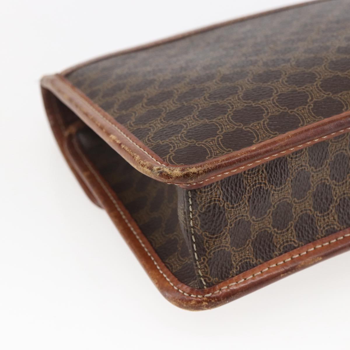 CELINE Macadam Canvas Circle Clutch Bag PVC Leather Brown Gold Auth 171869