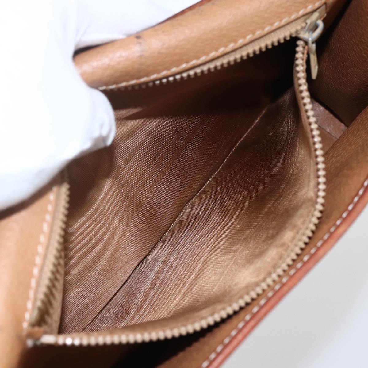 CELINE Macadam Canvas Circle Clutch Bag PVC Leather Brown Gold Auth 171869