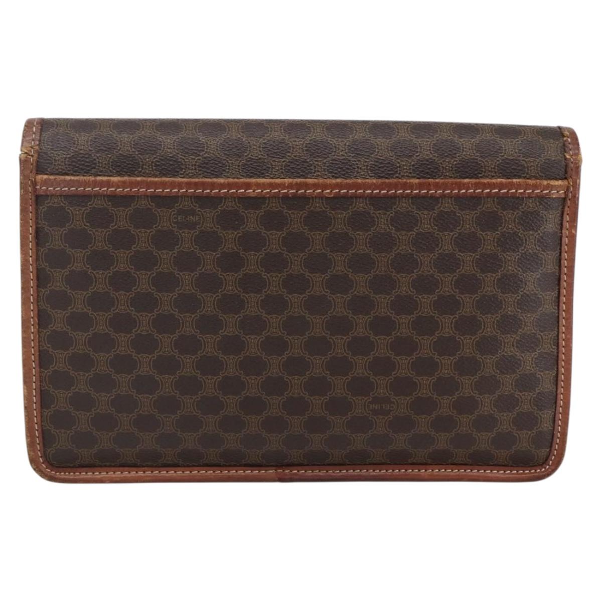CELINE Macadam Canvas Circle Clutch Bag PVC Leather Brown Gold Auth 171869