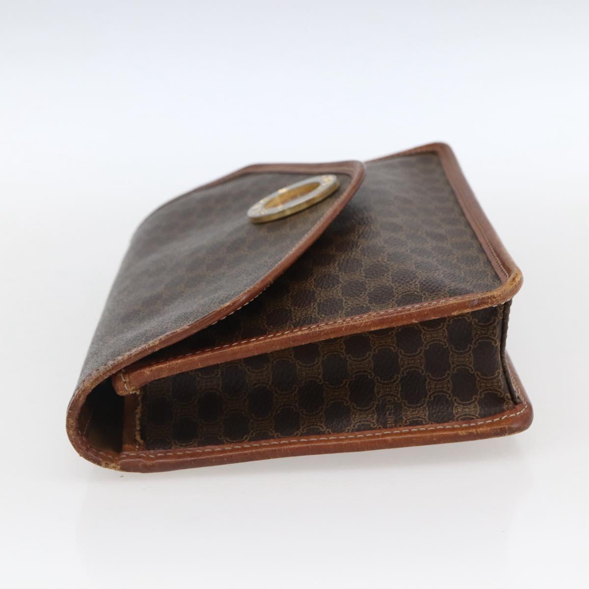 CELINE Macadam Canvas Circle Clutch Bag PVC Leather Brown Gold Auth 171869