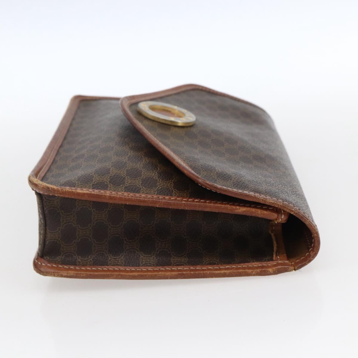 CELINE Macadam Canvas Circle Clutch Bag PVC Leather Brown Gold Auth 171869