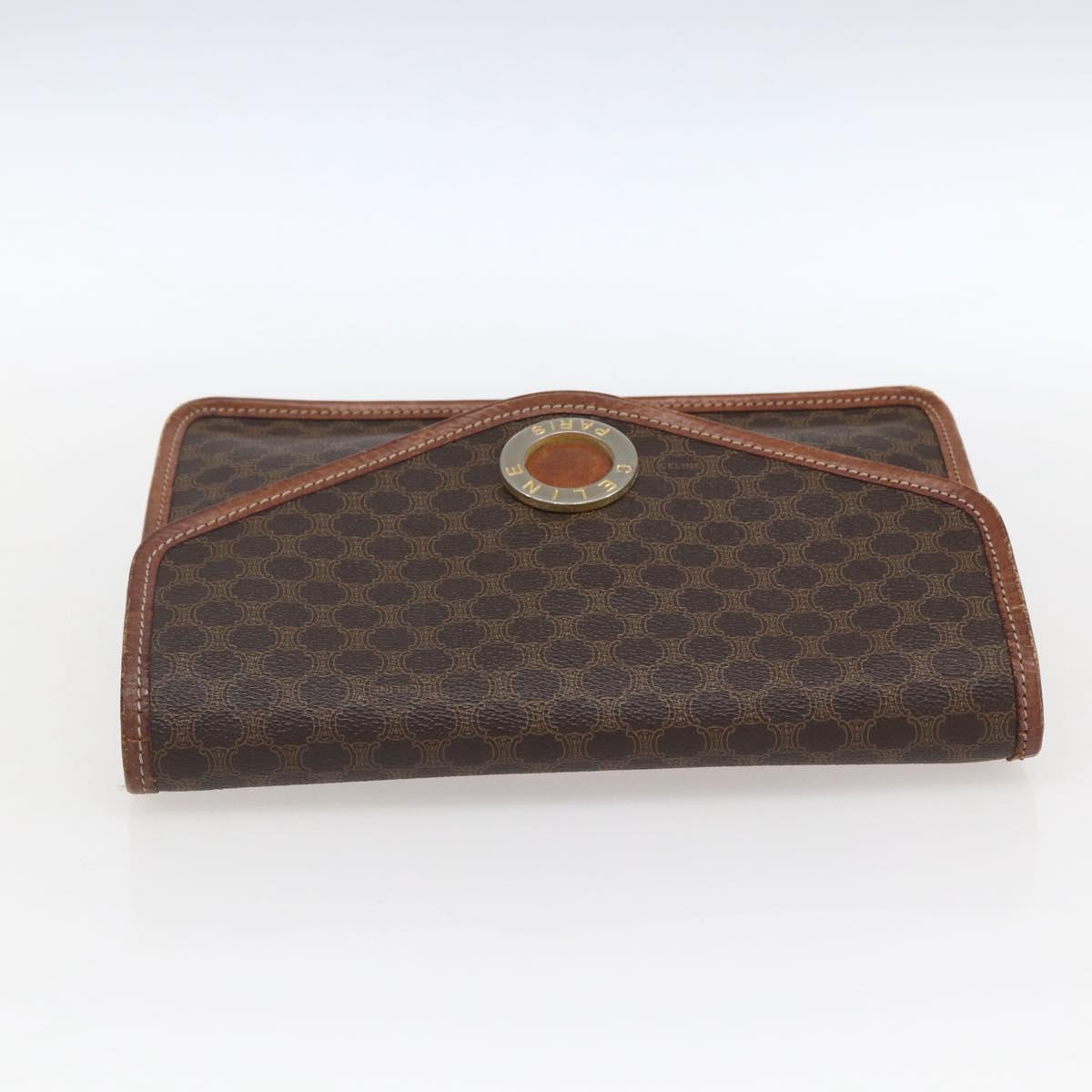 CELINE Macadam Canvas Circle Clutch Bag PVC Leather Brown Gold Auth 171869