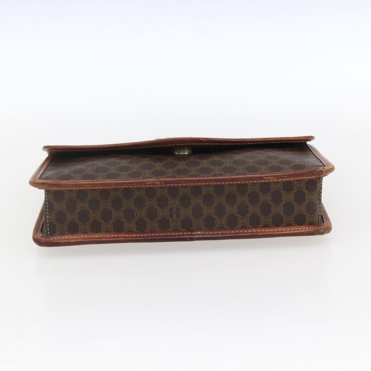 CELINE Macadam Canvas Circle Clutch Bag PVC Leather Brown Gold Auth 171869