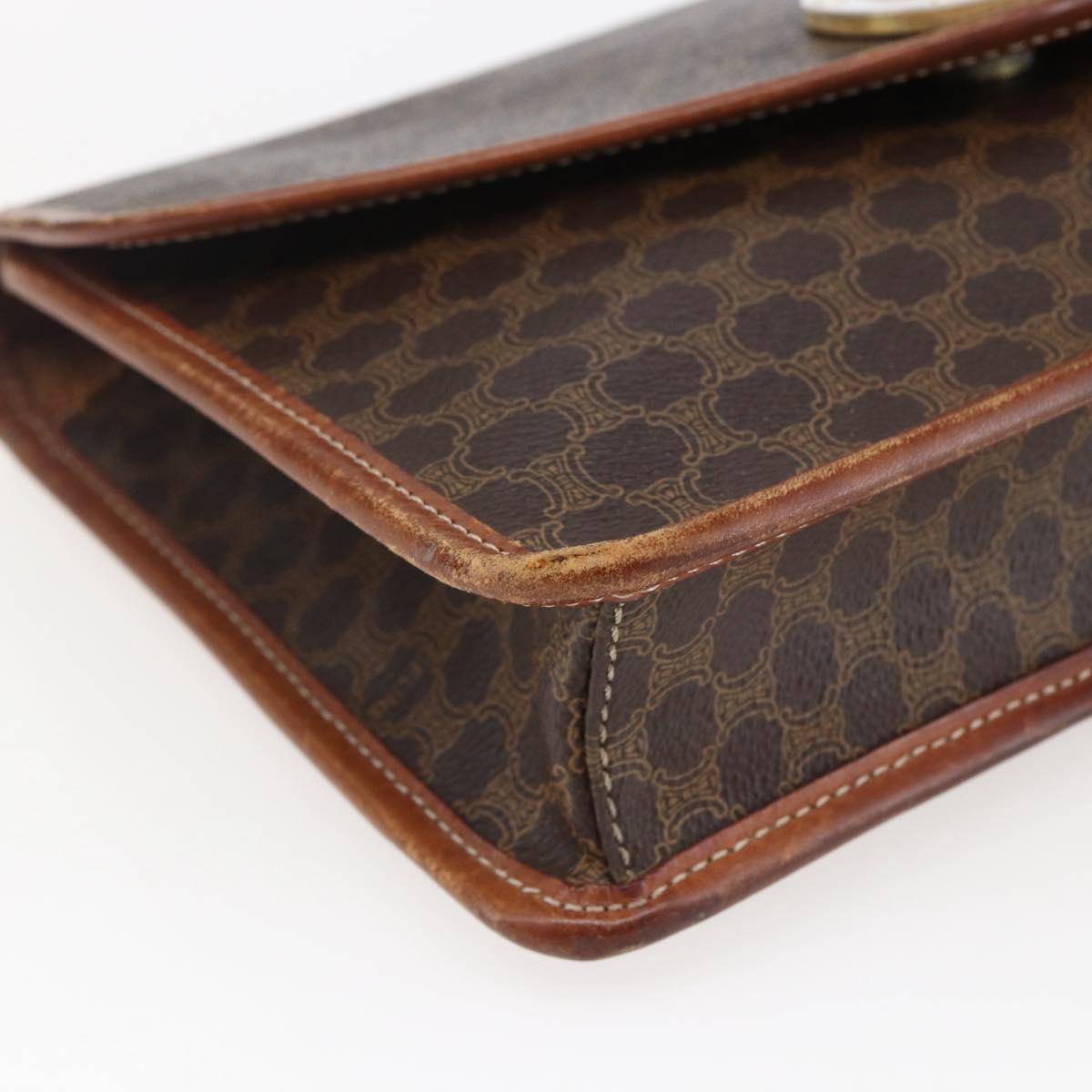 CELINE Macadam Canvas Circle Clutch Bag PVC Leather Brown Gold Auth 171869