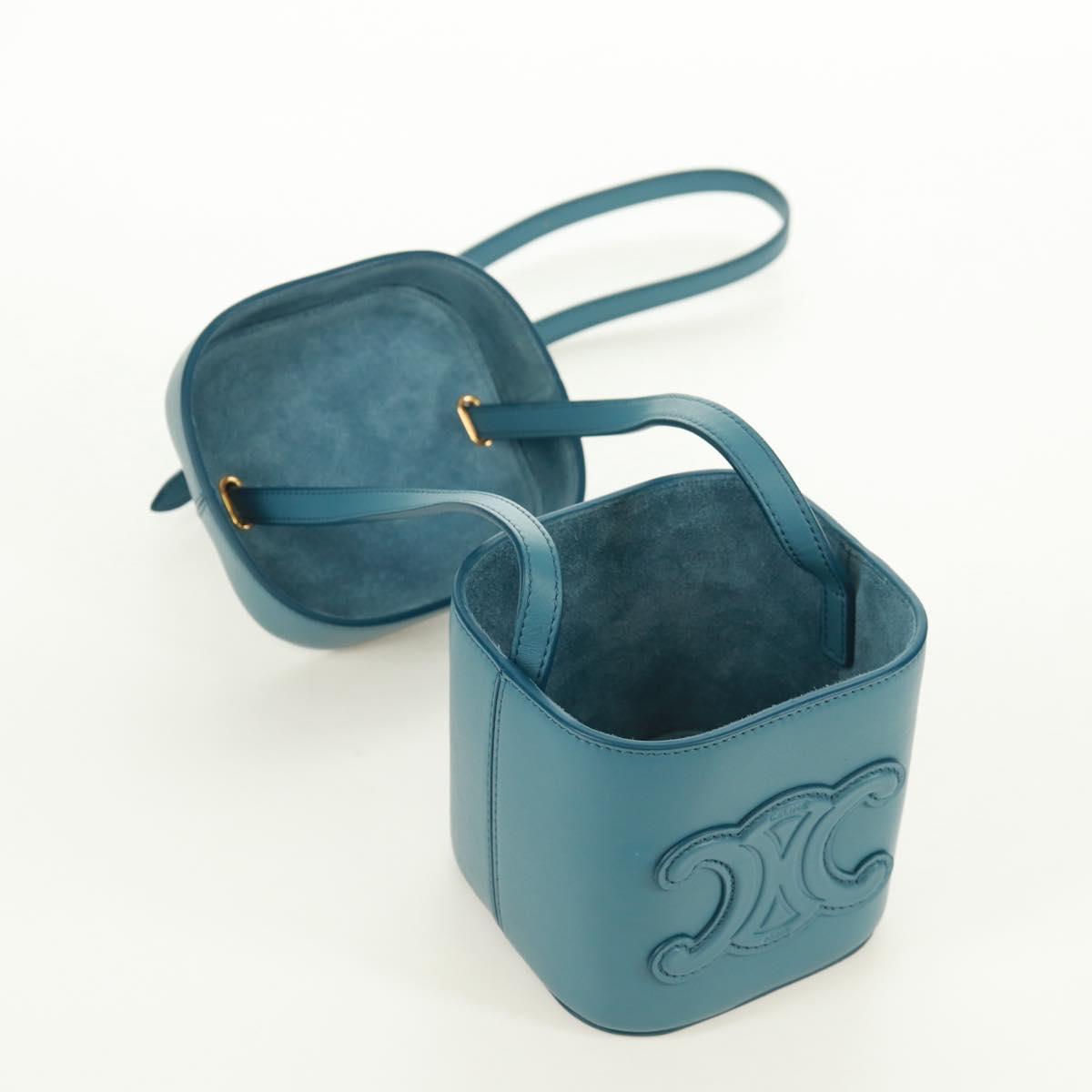 CELINE Triomphe Shoulder Bag Leather Blue Gold Auth 171873M