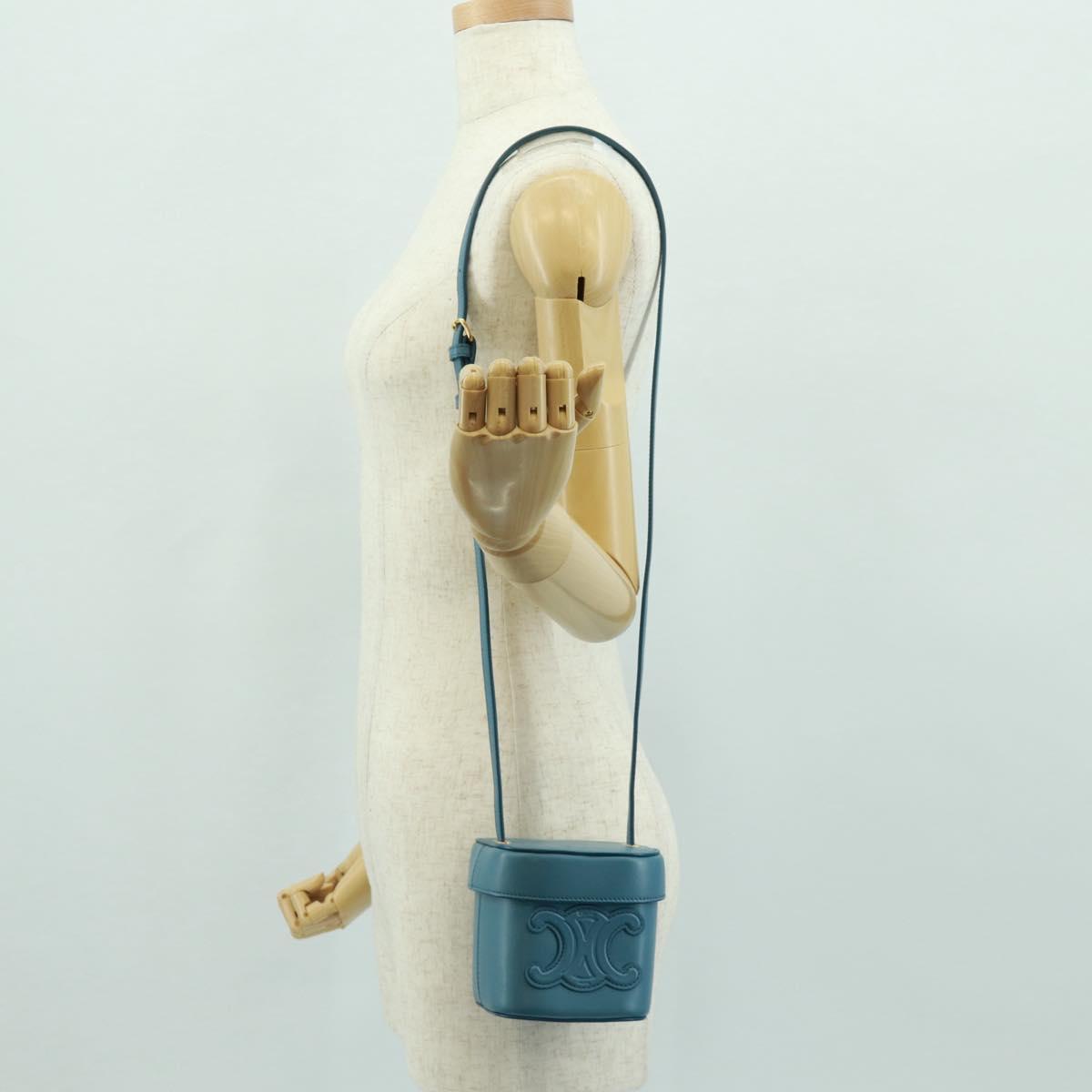 CELINE Triomphe Shoulder Bag Leather Blue Gold Auth 171873M