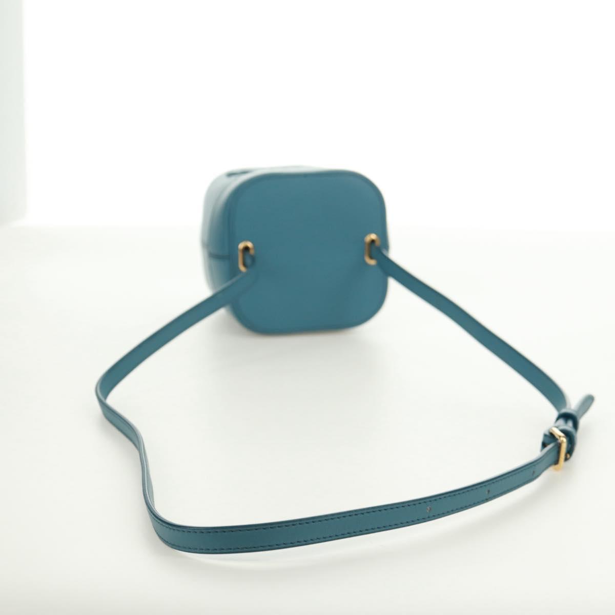 CELINE Triomphe Shoulder Bag Leather Blue Gold Auth 171873M