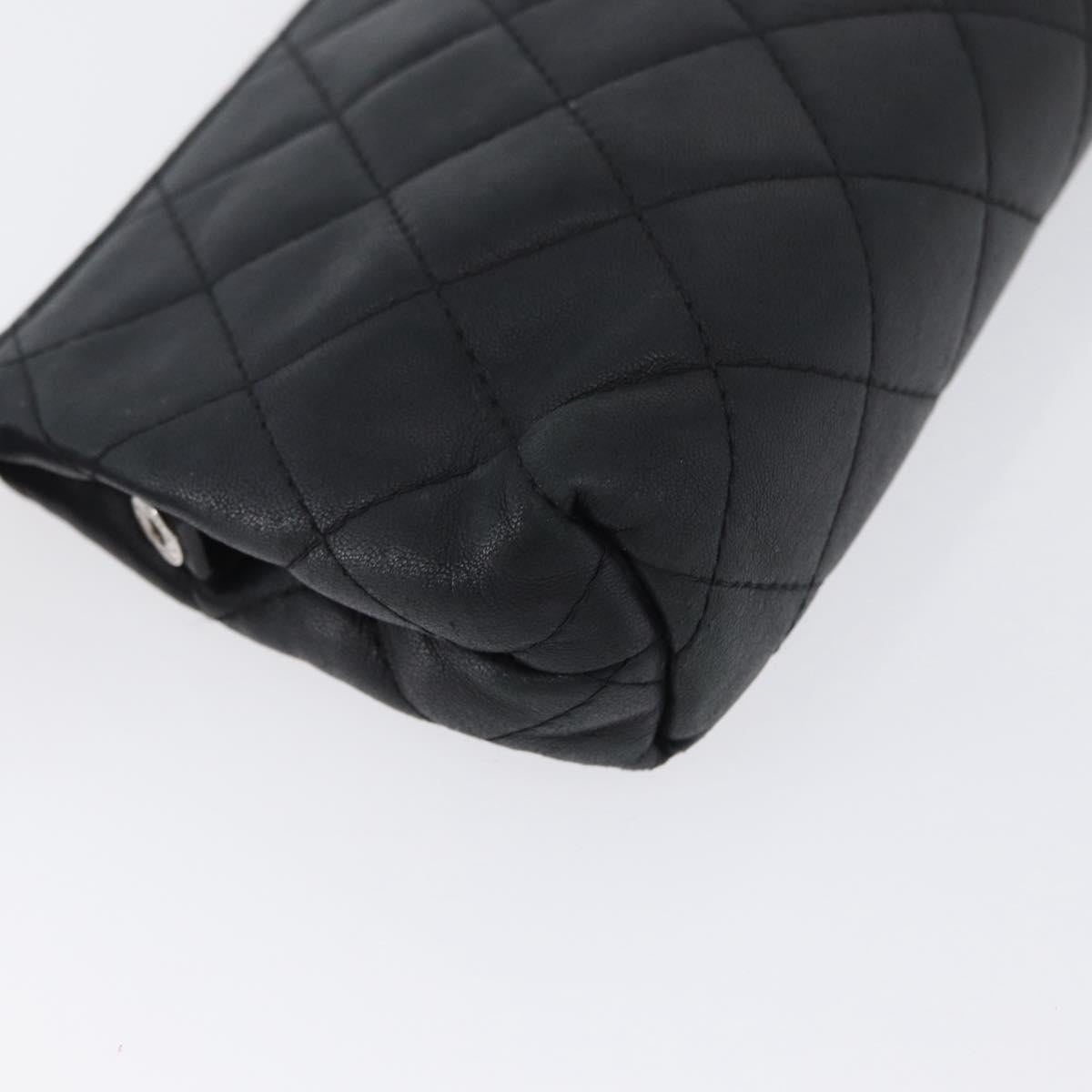 CHANEL Matelasse Pouch Lamb Skin Black Gold CC Auth 171878